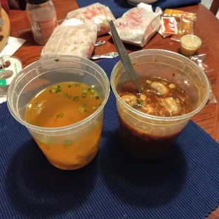 big soups: wonton (L), hot and not really that sour(R)