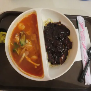 #21 black bean noodle and spicy seafood noodle combo for 9.99