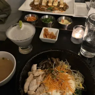 Chicken Bi Bim Bap, Asian pear martini