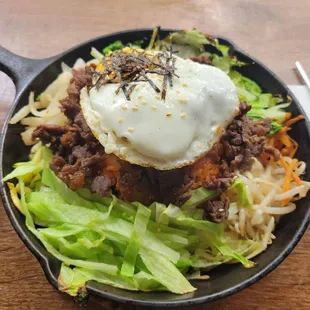 Hot Iron Pot (Kimchi Rice) w/ Beef, unmixed