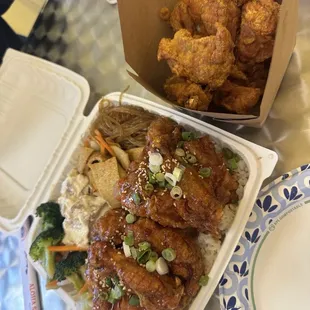 Aloha Plate with Original Fried Chicken &amp; Yangnmeon Chicken.