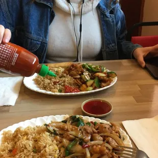 Mongolian and Kung pow chicken, lunch special! Mongolian chicken is best in my opinion but the Kung pow has lots of veggies!