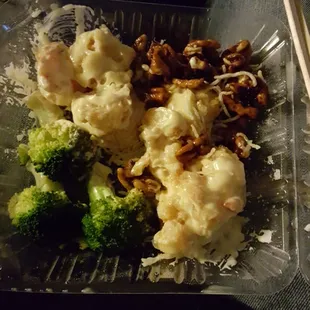 Honey walnut prawns. Bad picture because I already started eating and it's at home.
