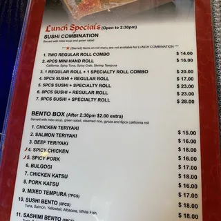 Two Regular Roll Combo Lunch Special