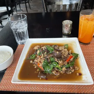 Spicy eggplant and Thai iced tea