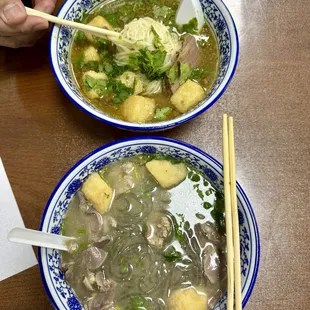 Beef curry vermicelli soup, Duck glass noodle soup