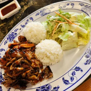 Chicken and Pork teriyaki (lunch special).