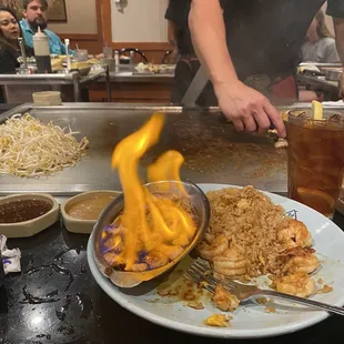Teriyaki chicken and shrimp with fried  rice