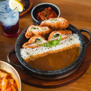 Jalapeno cheese curry katsu on hot stone