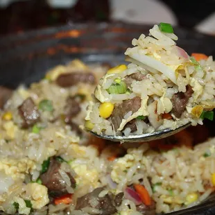 The Wagyu Fried Rice was made with egg, corn, soybeans, scallion, carrot, onion, and corn.