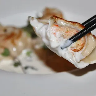 For Shared Plates we had Lobster Dim Sum. The Lobster Dim Sum was made with lobster, shrimp paste, &amp; ginger beurre blanc. YUM