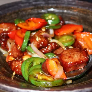The Peppercorn Tenderloin was made with red bell pepper, jalapeño, and onion - a dynamic plate of flavors with some heat.