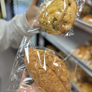 Yummy pork floss bun and green onion bun