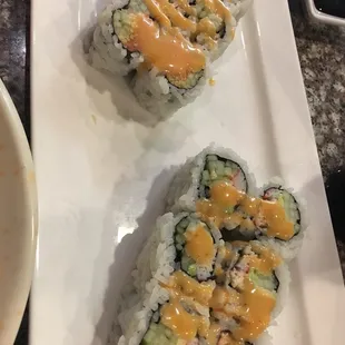 Spicy Tuna and California Roll....had MUCH better at grocery stores.