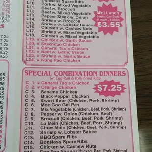 Updated prices for the specials