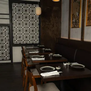 a long table with place settings