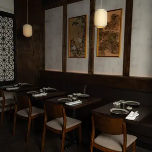 tables and chairs in a restaurant