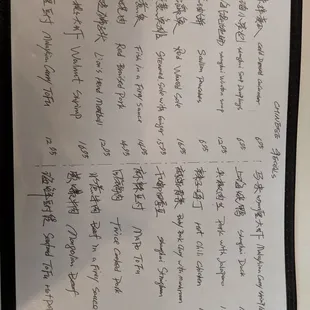 Chinese Menu (authentic)