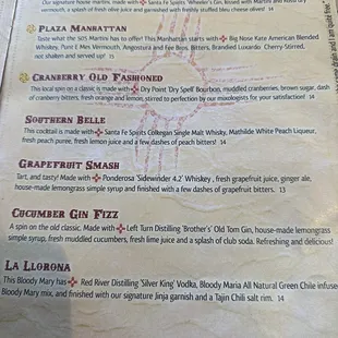 Drink menu