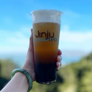 Green Tea with boba &amp; salted cheese foam