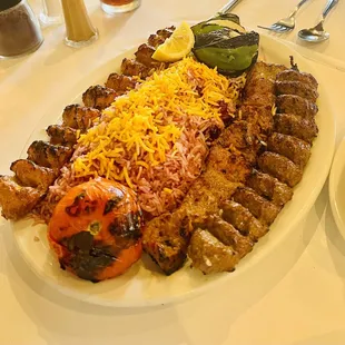 Beef Koobideh Kabob and Chicken Koobideh Kabob Albaloo Polo