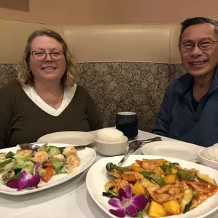 Shrimp &amp; mixed vegetables and Thai mango chicken. Delicious and gluten free!