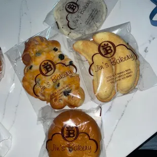 Banana bread!! Sausage bread, red bean, and tapioca sesame