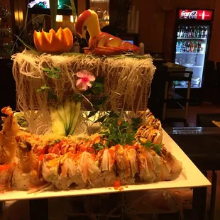a large sushi platter
