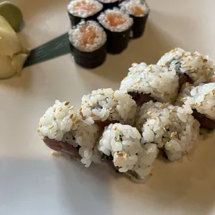 Salmon roll and Jinsei roll.