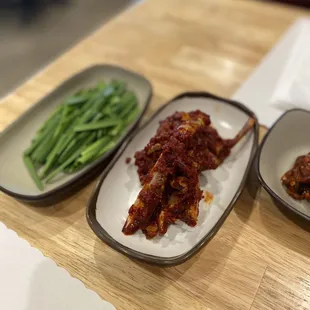three plates of food