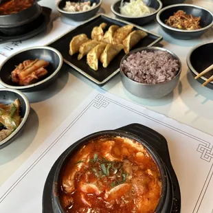 various dishes of food on a table