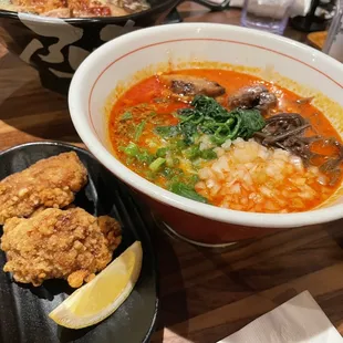 The Red Garnet, which is a Vegetable Broth Ramen with Chashu and 2 Fried Chicken Thighs (Limited Time Offer)