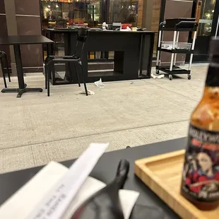 Trash and dirty bowls