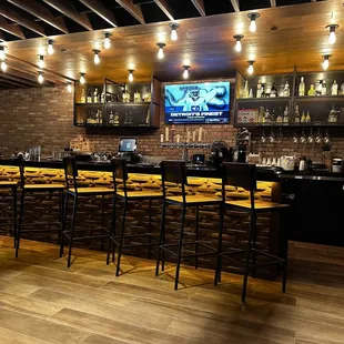 a bar with a television on the wall