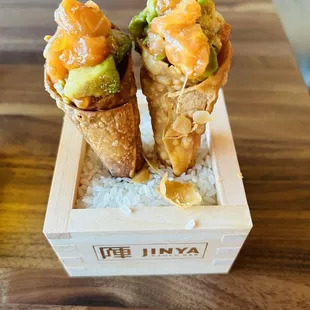 Spicy Tuna and Salmon Cones*