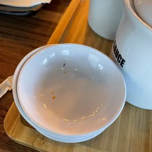 the 'clean' stack of sauce dishes