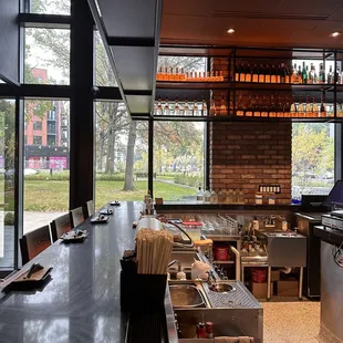 a view of the park from the bar