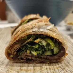 Beef roll inside.  They use cucumbers which isn't common based on others that I've eaten.