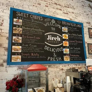 Menu at Jireh Bakery.