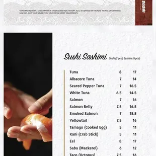 a menu for a sushi restaurant