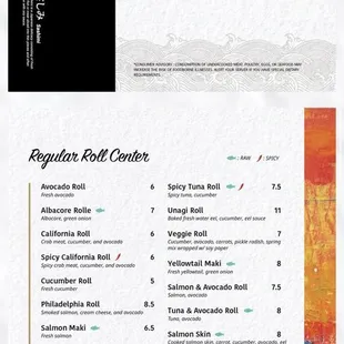 the menu of the restaurant