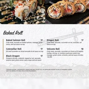 sushi and sashimi, menu