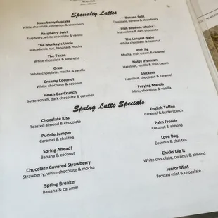 Specialty latte flavors