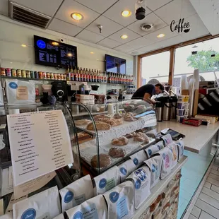 a display of coffee and pastries