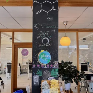 a blackboard with a chalkboard with a chemical formula on it