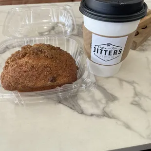 Crumb cake and chai tea latte