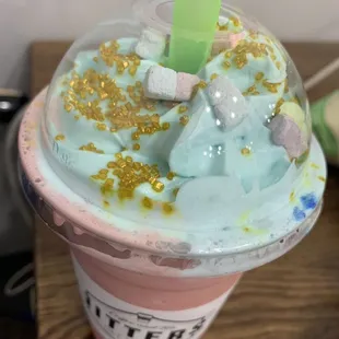Soooo good!! Unicorn frozen hot chocolate.