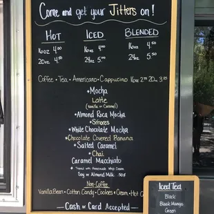 a menu on a mobile coffee truck