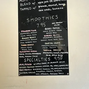 Smoothie menu