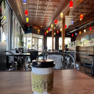 a coffee cup on a table